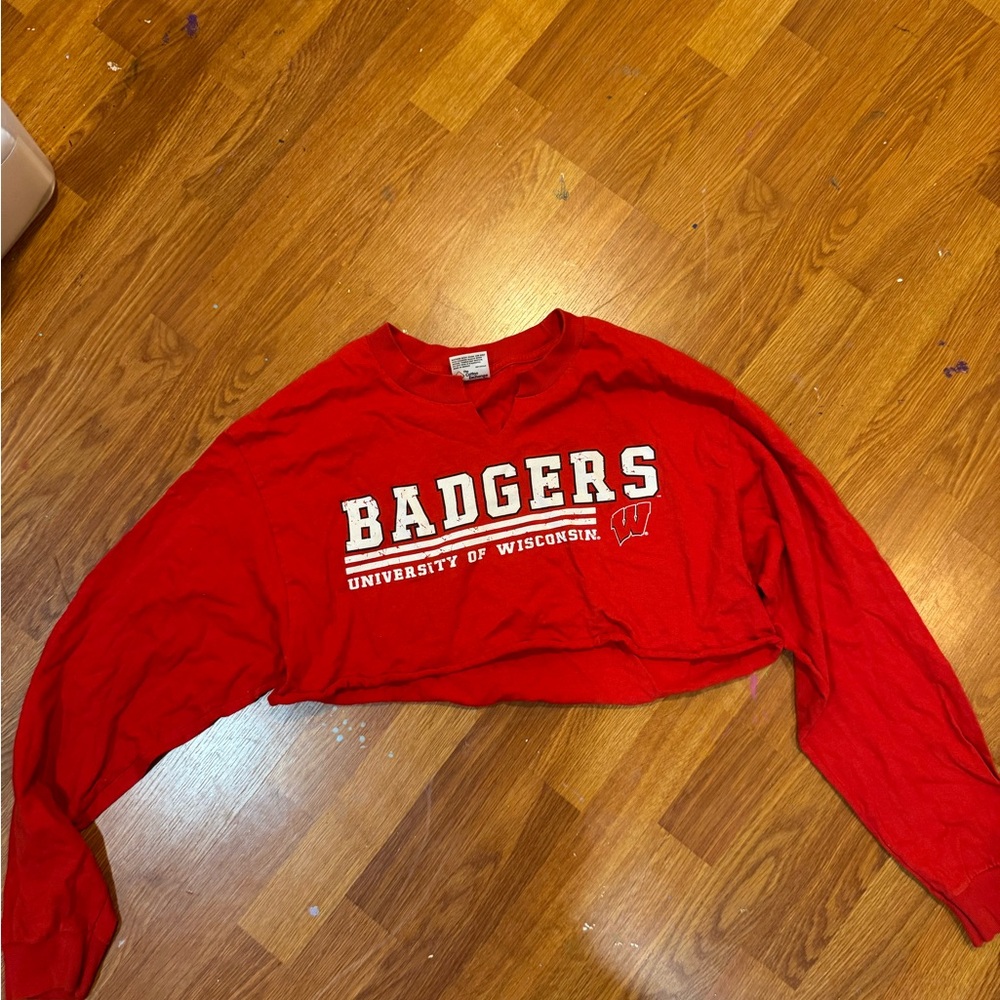 Red University of Wisconsin Badgers Cropped Long Sleeve Tee